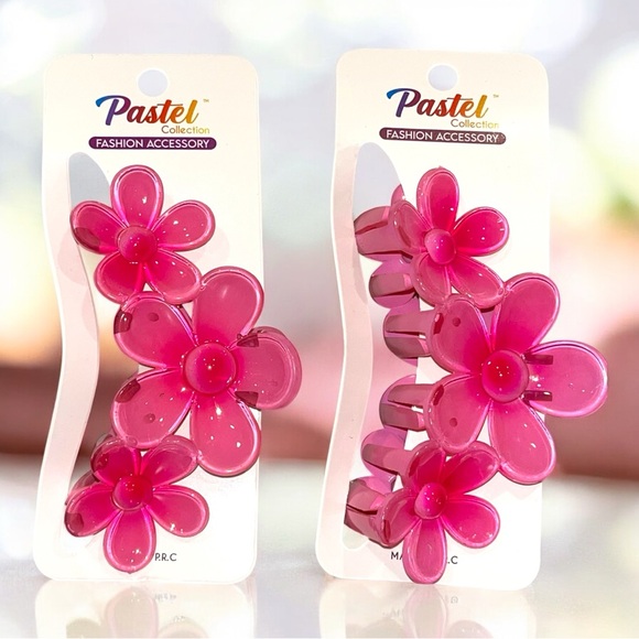 Pastel Collection Accessories - Pink Floral Hair Claw Clips Set of 2 NWT